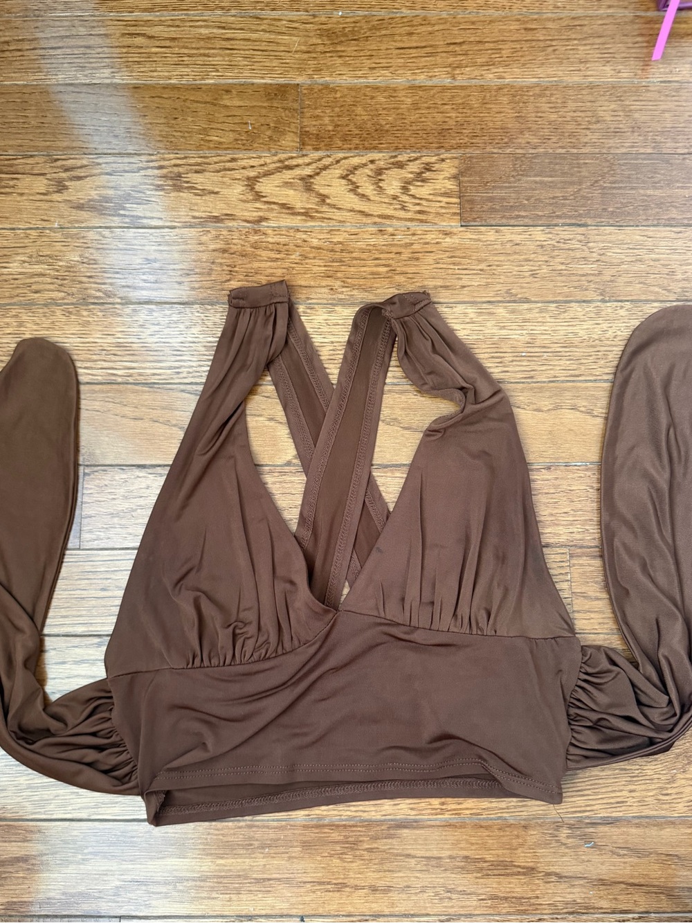 Urban Outfitters Brown Ruched Wrap Crop Top